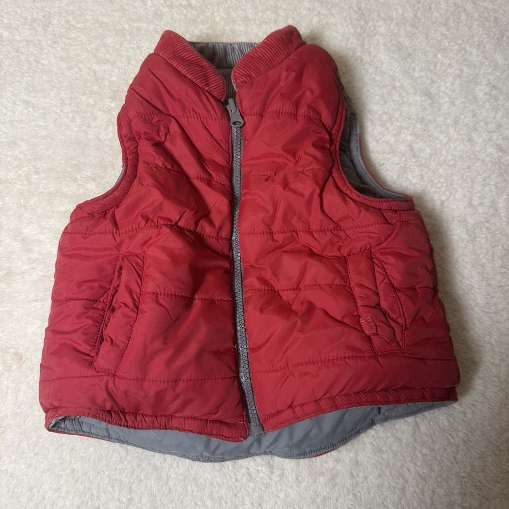 Sprockets Boys 4T Reversible Red Gray Puffer Vest Corduroy Collar